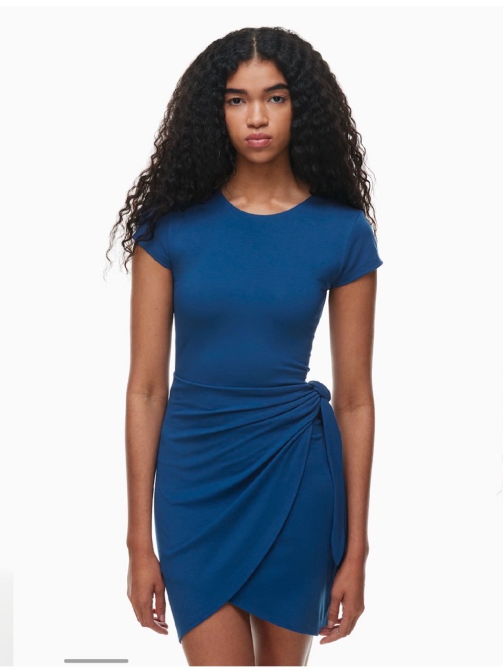 Wilfred Deep Blue Lune Short Sleeve Side-Tie Wrap Mini Dress - Picture 6 of 7